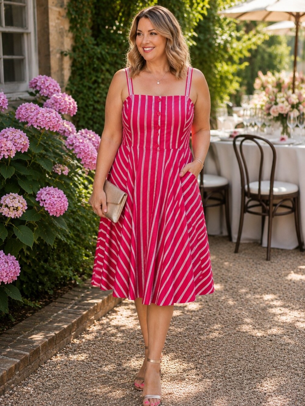 White House Black Market Size 16 Pink Stripe Dress Pockets Lined Back Zip